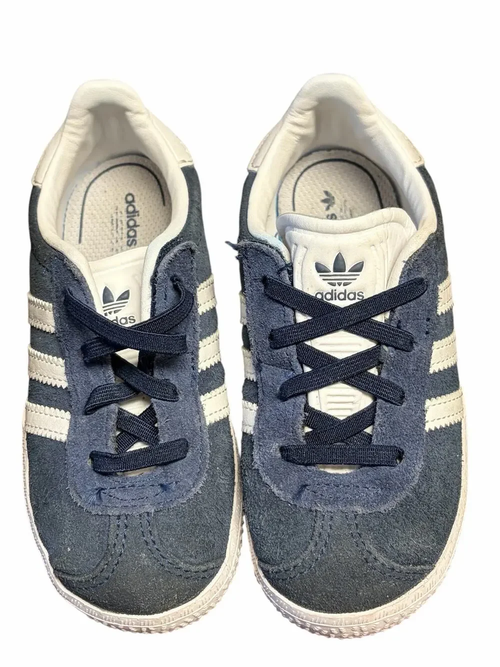Adidas Gazelle Kids Blue White Suede Sneakers Hook Loop Ortholite Shoes